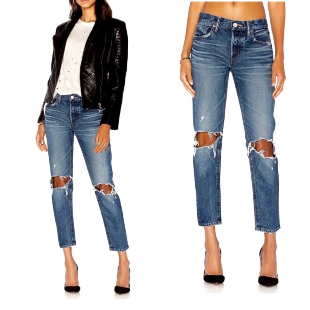 MOUSSY VINTAGE LATROBE DISTRESSED STRAIGHT TAPERED SKINNY ANKLE JEANS
